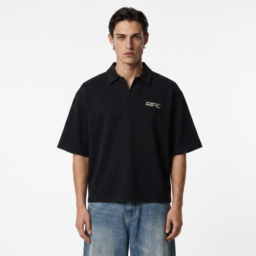 RIPE Oversized Polo Shirt - Black
